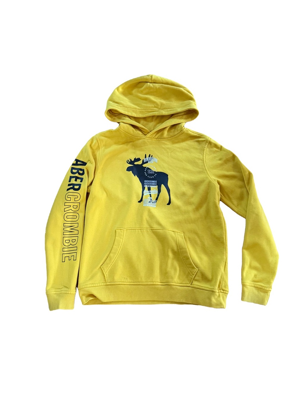 abercrombie kids Yellow Crewneck Hoodie with Navy Moose Graphic 15/16